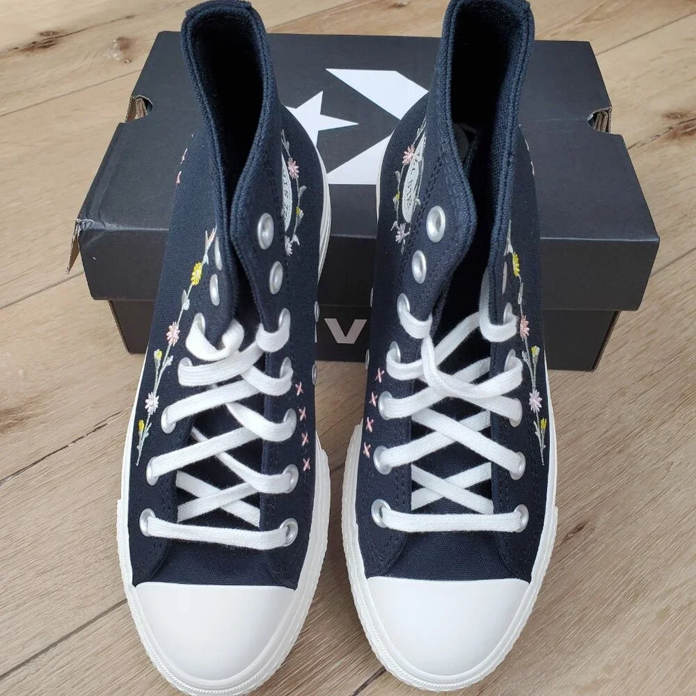 Womens 6 CONVERSE Chuck Taylor All Star Lift Floral Black Platform A15007C NEW - Picture 5 of 13